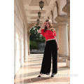 Frauen Black Wide Leg Smocked Palazzo Hose